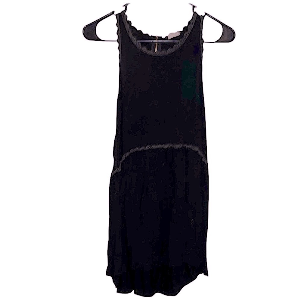 POL Black Sleeveless Tank Dress with Scallop Trim
